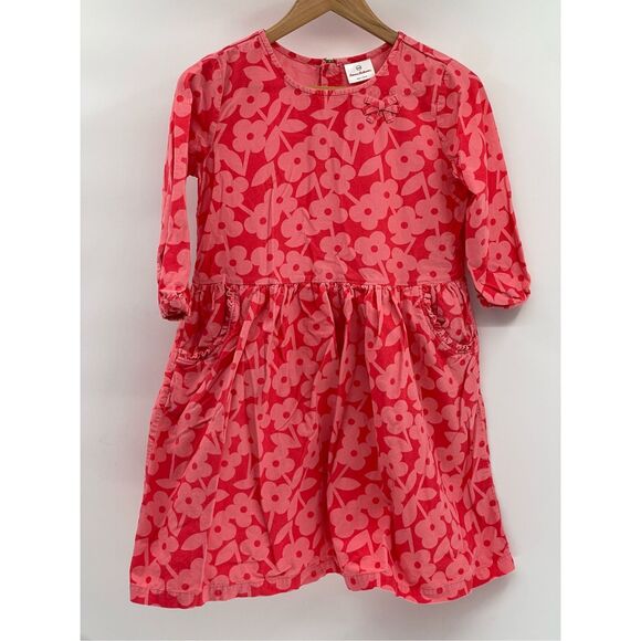 Hanna Andersson Kids Girls Dress Size 16 Pink Floral Corduroy 3/4 Sleeve - Picture 1 of 13